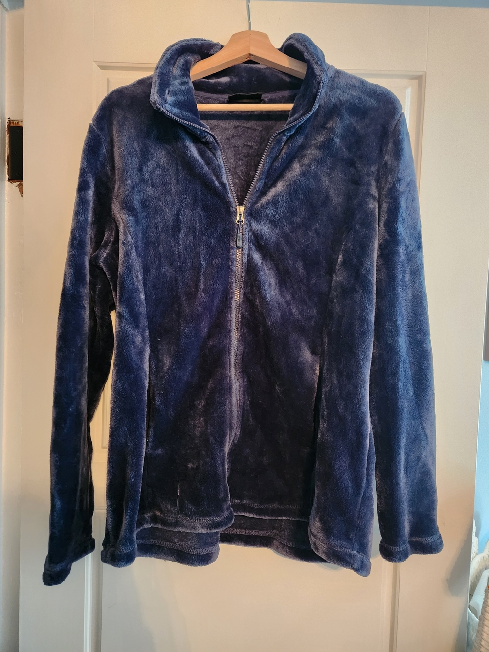 Plush Full-Zip Teddy Jacket in Dark Blue